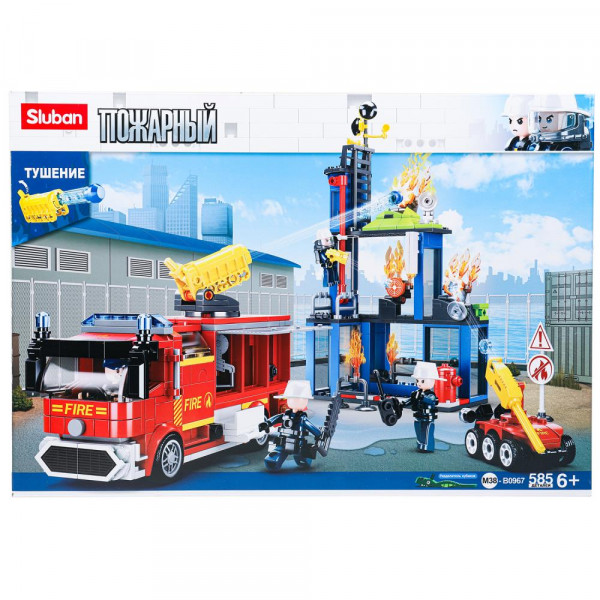 378603 Конструктор пласт. ПОЖАРНАЯ машина+фигурки, 585дет